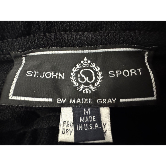 St. John Sport Pants M Black Santana Knit High-Rise Wide Leg Pull-On Ankle Pant - Picture 2 of 7